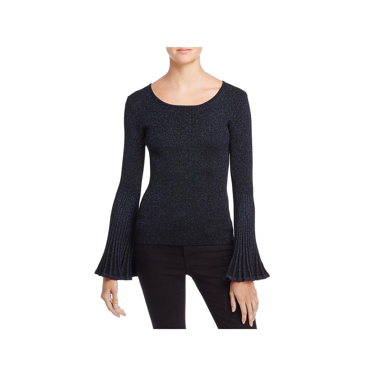 MILLY Womens Metallic Rib Flare Sleeve Sweater