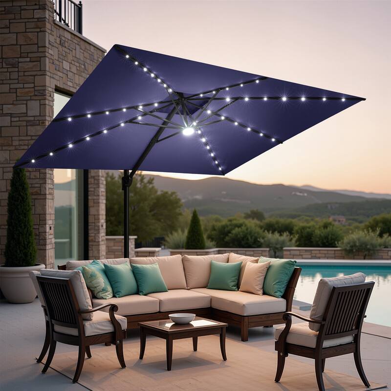 9 FT x 11 FT Outdoor Double Top LED Lighted Patio Cantilever Umbrella