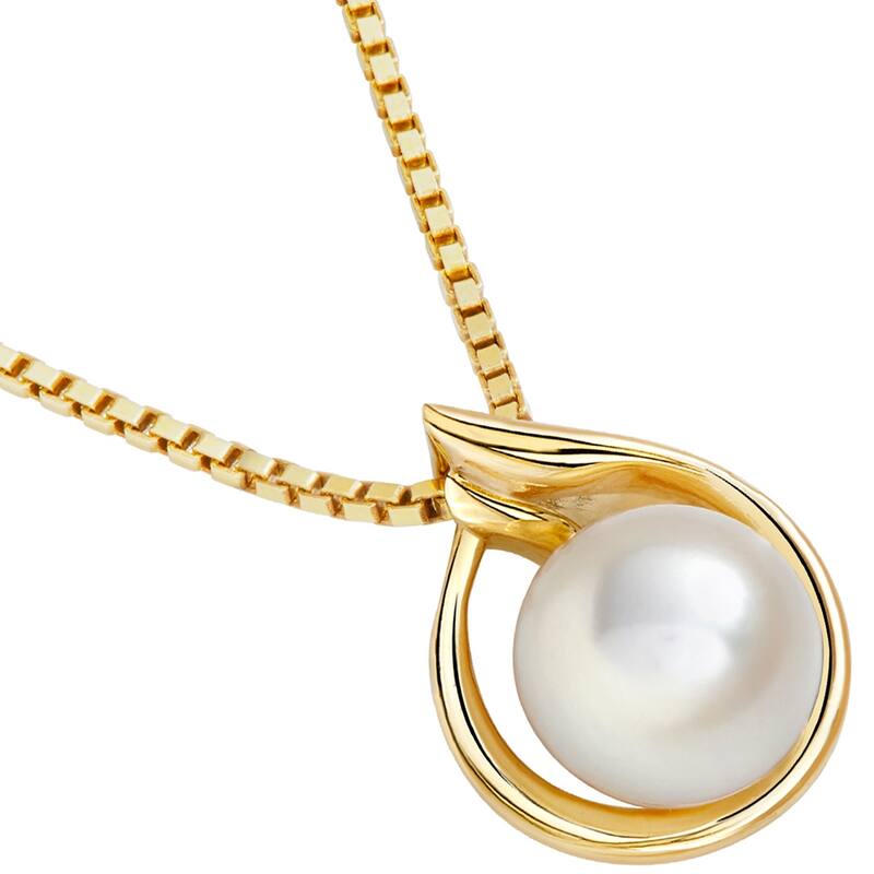 Oravo 14k Yellow Gold Freshwater Pearl 7mm Solitaire Pendant Necklace