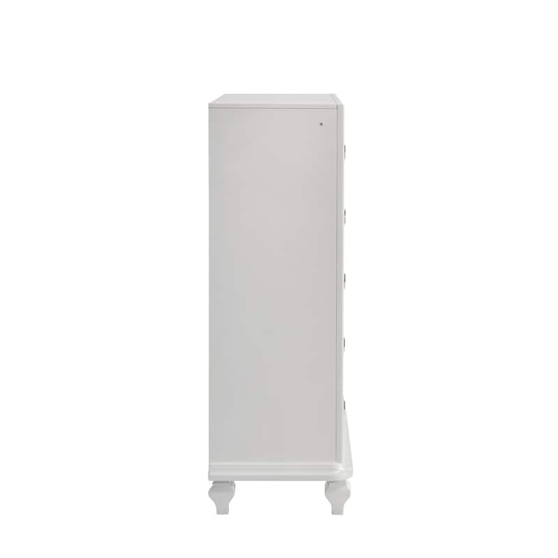 Stacy Tall Dresser Chest with 5 Drawers and LED Lights, White Wood