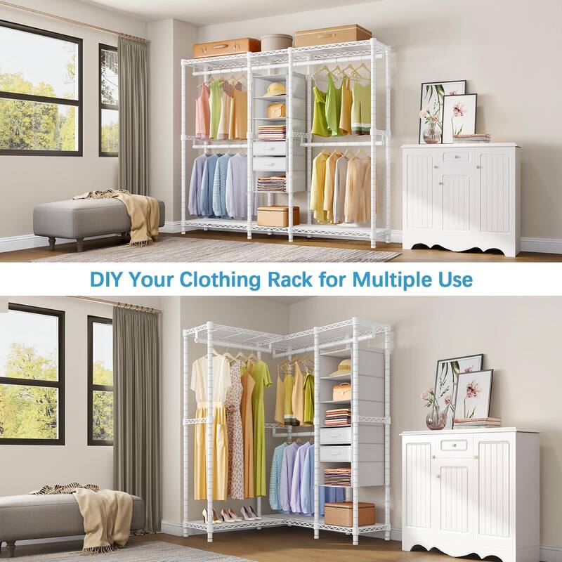 Garment Rack Clothes Rack with Shelves, L Shaped Clothing Rack Corner ...