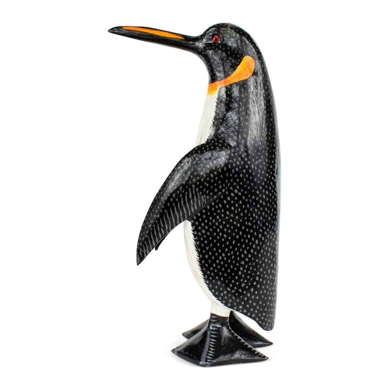 Wood Penguin Figurine Hand Carved Arctic Animal Statue, Winter Shelf Decor