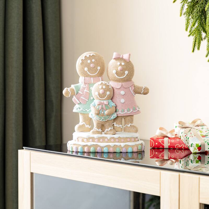 Glitzhome Resin Christmas Gingerbread Figurines Xmas Table Decor for Party Mantel Shelf Sitter