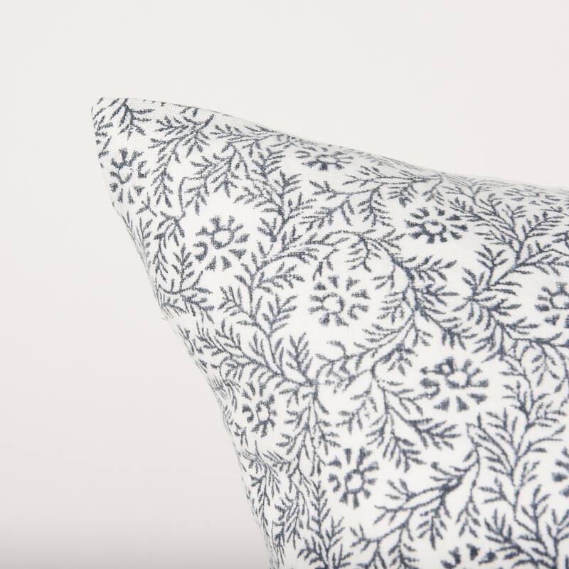 Jayne Cream w/ Indigo Print Linen Lumbar Decorative Pillow Cover