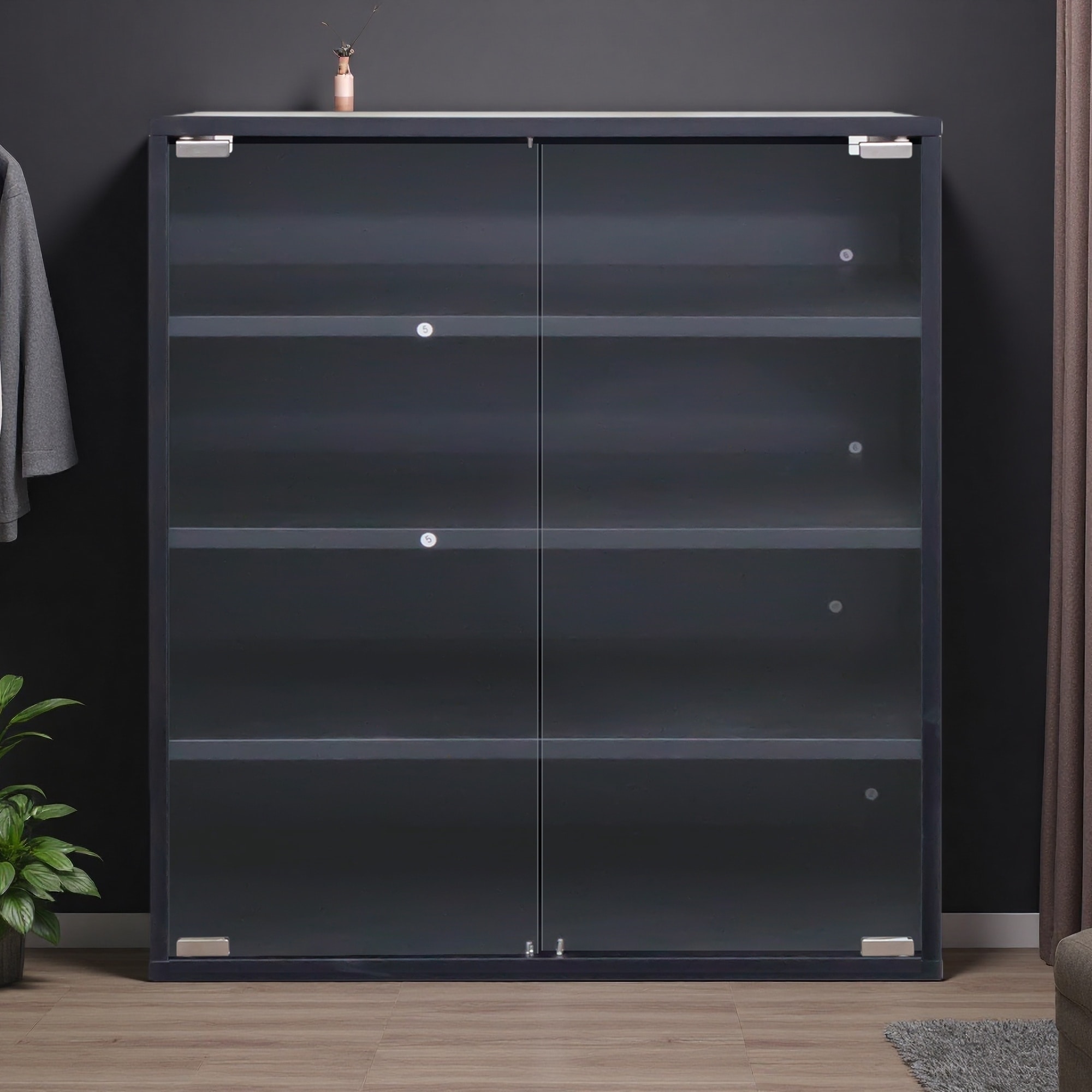 Wooden Shoe Cabinet with Glass Door and RGB LED Light