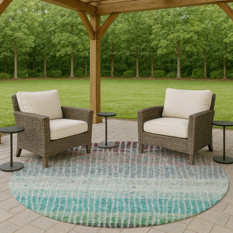 Machine Washable Indoor/ Outdoor Contemporary Stripes Chantille Rug - Teal - 8' x 8'