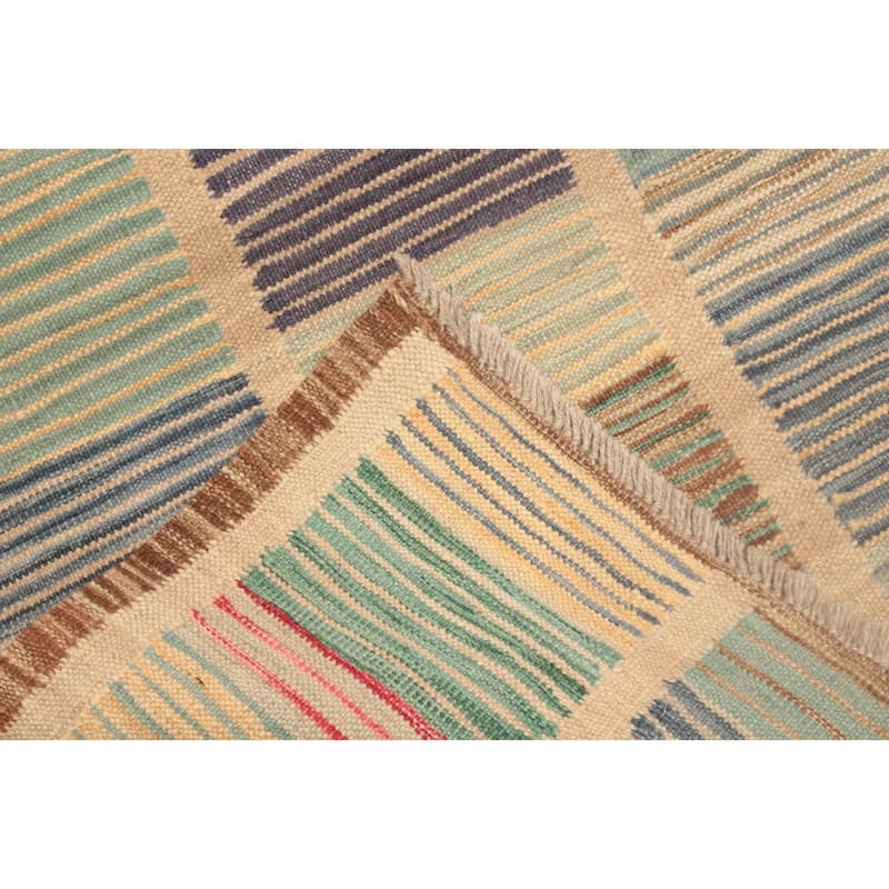 Hand Woven Oriental 100% Wool Carpet Southwestern Modern Multi-Colored Kilim Runner Rug - 12' 1'' X 2' 10''