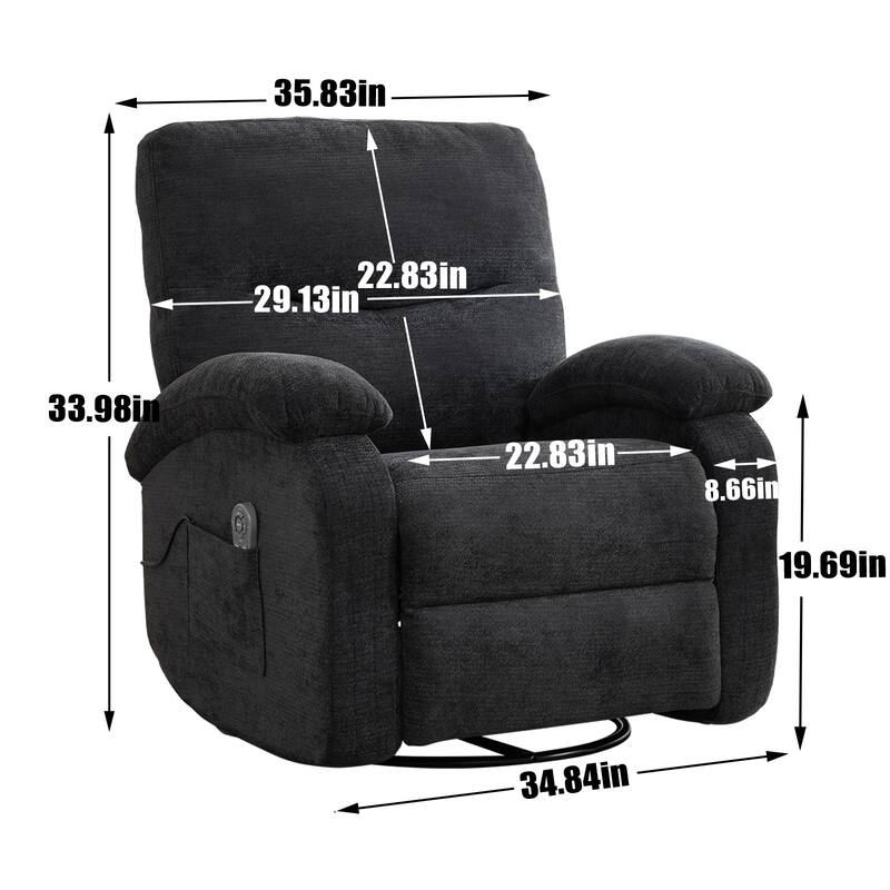 Manual Swivel Recliner Chair with Heat & Massage, Heavy Duty Recliner Chair with Side Pocket, Ergonomic Single Sofa Chair