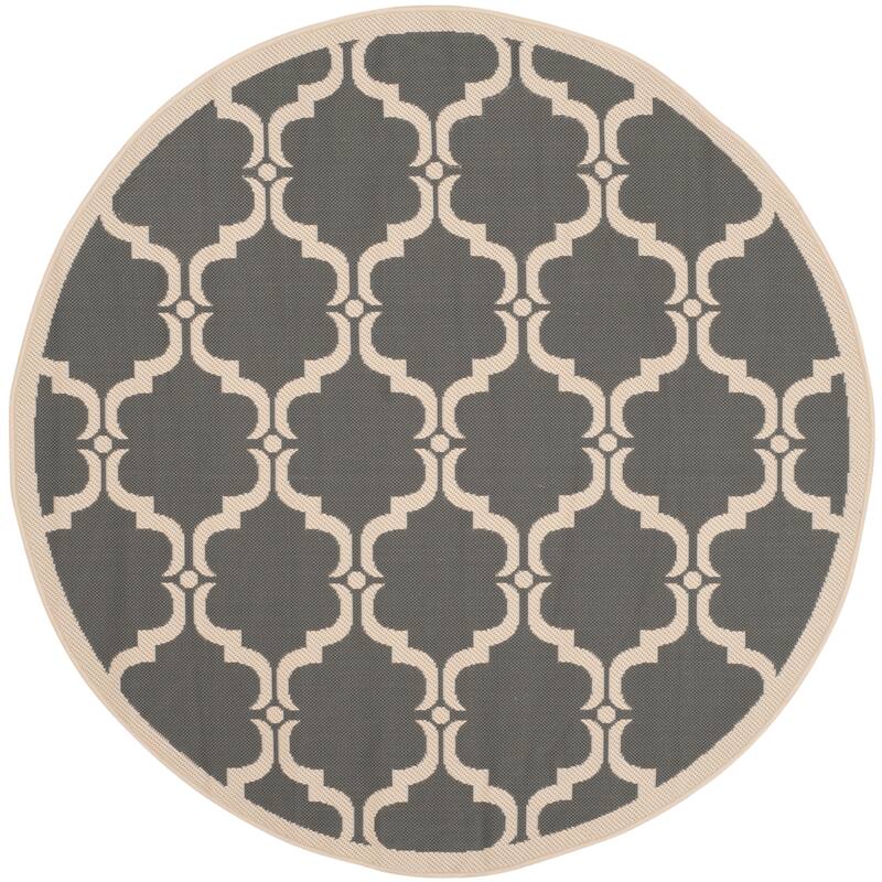 SAFAVIEH Courtyard Charleen Indoor/ Outdoor Waterproof Patio Backyard Rug - 6'7" Round - Anthracite/Beige