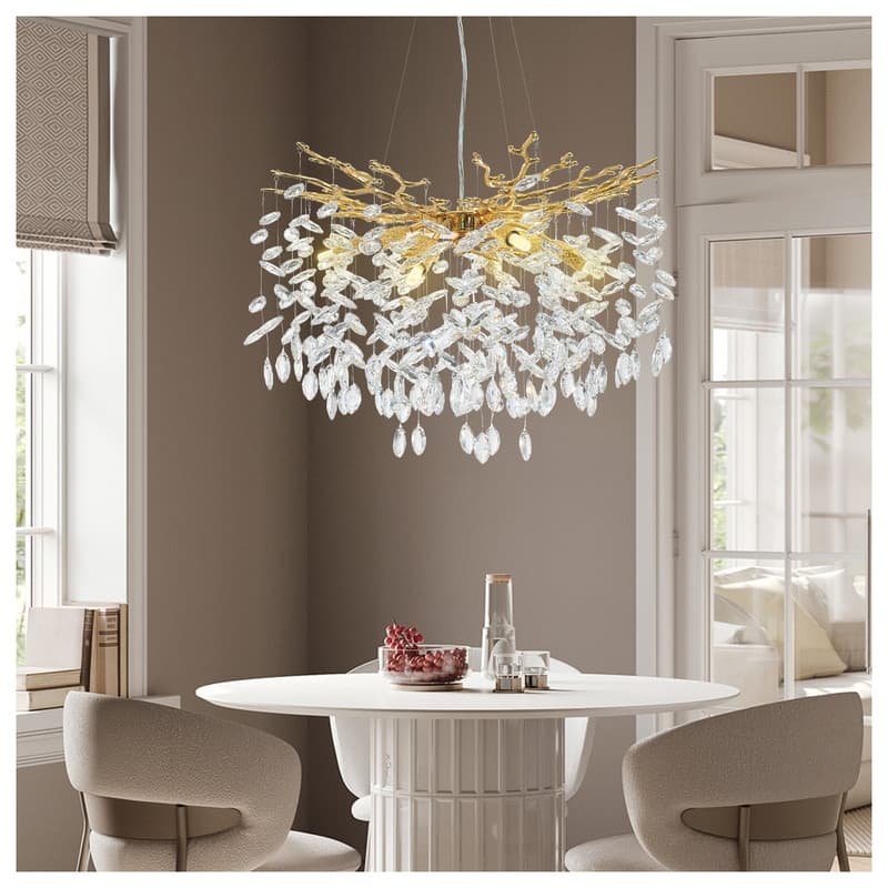 KAYLA 23.6" 9-Lights Gold Luxury Crystal Globe Chandelier, Modern Branch Chandelier for Dinning Room, Kitchen, Living Room