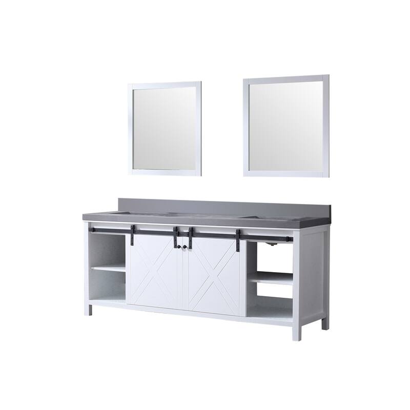 Marsyas Bath Vanity, Grey Quartz Countertop and Mirrors
