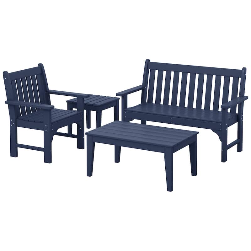 Polytrends Laguna Outdoor Patio 4-Piece Garden Chair and Porch Bench Conversation Set