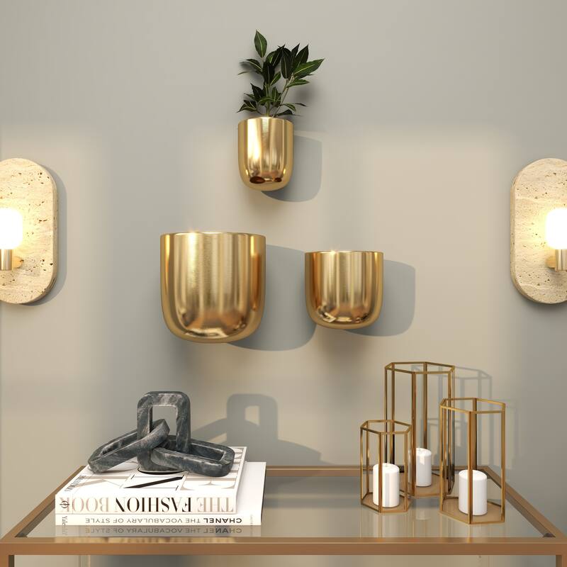 Gold, Black, Silver or White Metal Indoor Outdoor Floating Wall Planter (Set of 3) - S/3 9", 7", 6"H