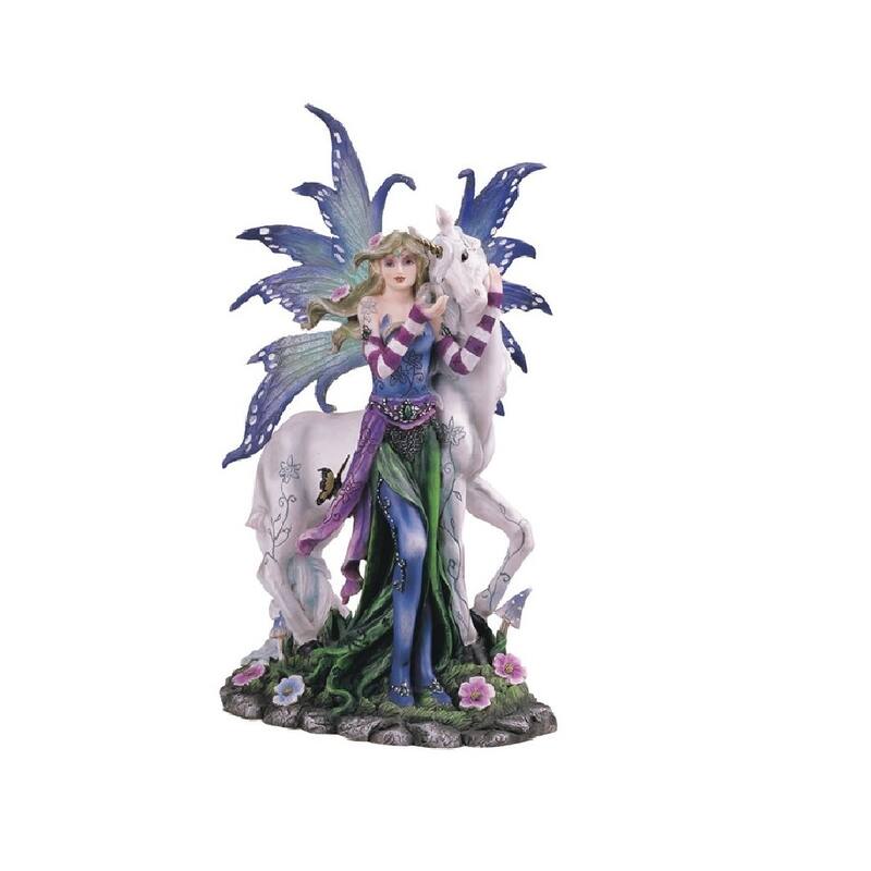 Q-Max 10"H Blue and Purple Spring Fairy with Unicorn Statue Fantasy Decoration Figurine