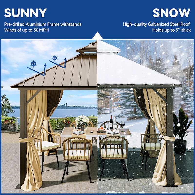 Outdoor Aluminum Hardtop Gazebo With Nettings And Curtains