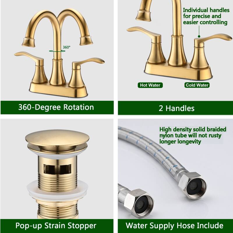 Topcraft Two Handle Bathroom Sink Faucet with Pop-Up Drainer