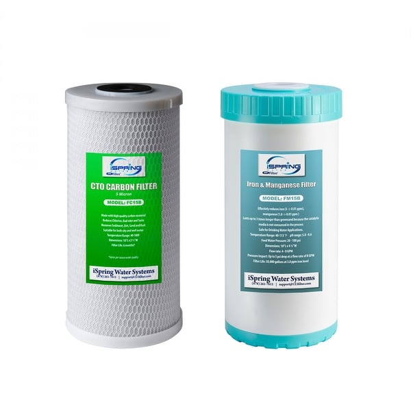 slide 2 of 5, iSpring F2WGB21BM Whole House CTO Carbon & Iron Manganese Filter Cartridges F2WGB21BM