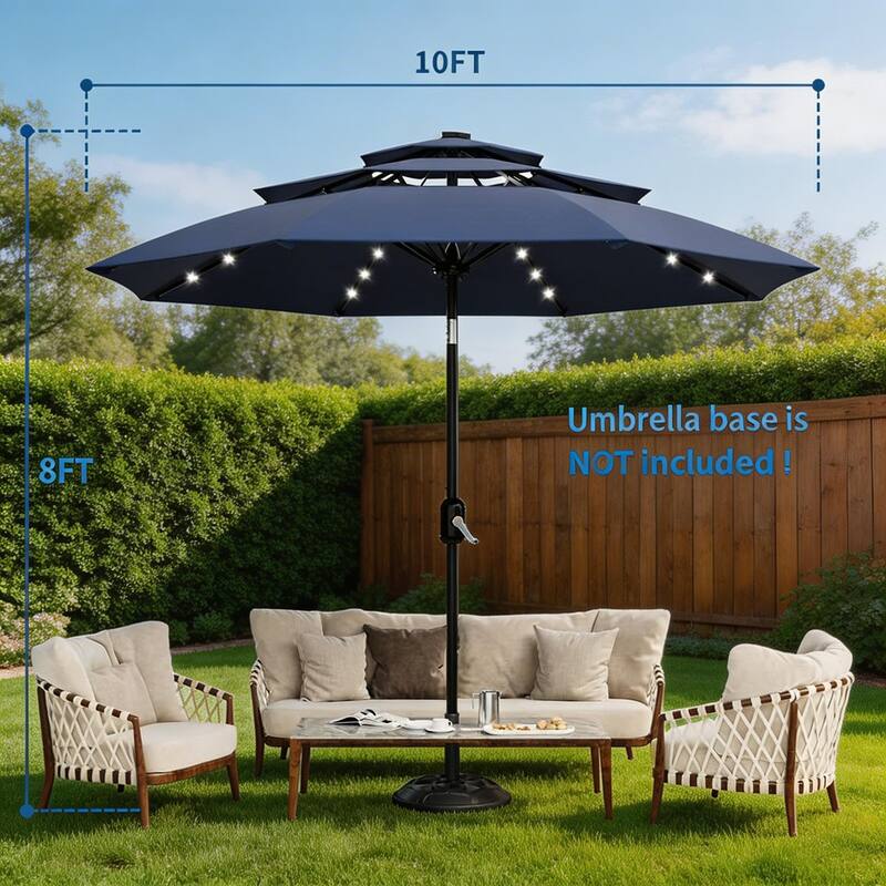 3-Tier Solar Patio Umbrella, with LED Lights and Vents
