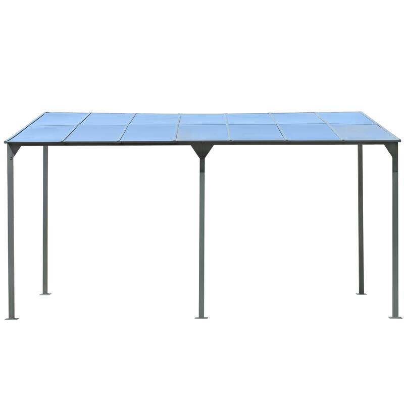 14.76x9.22 FT Wall-Mounted Outdoor Gazebo with Sloped Roof, Powder-Coated Iron Frame & PC Panels for Deck, Garden, Backyard