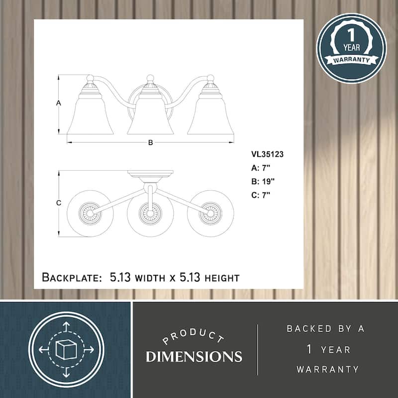 Standford 3 Light Bronze Bathroom Vanity Fixture - 19-in W x 7-in H x 7-in D