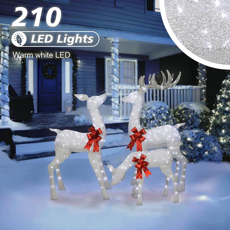 Puleo International Lighted Outdoor 3-Piece Deer Family - Silver