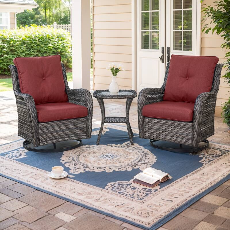 Gymojoy 3-Piece Rattan Wicker Rocking Swivel Chair Set with Table