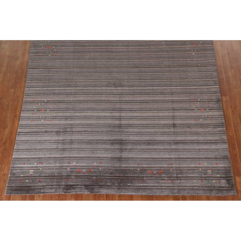 Striped Gabbeh Indian Area Rug Hand-Knotted Wool Carpet - 7'11"x 9'10"