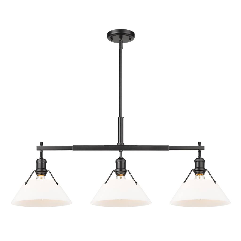 Yep by Golden Lighting Orwell 3-light Island Light in Matte Black and Opal Glass