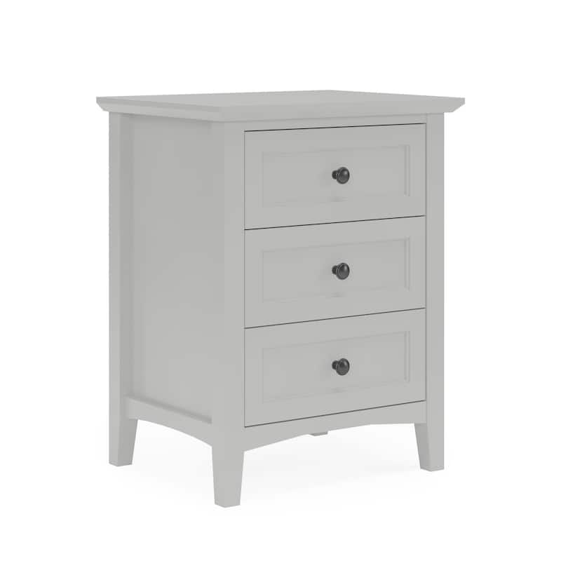 Fritz 30 Inch Bedside Nightstand, 3 Drawers, Black Round Handles, Gray Wood