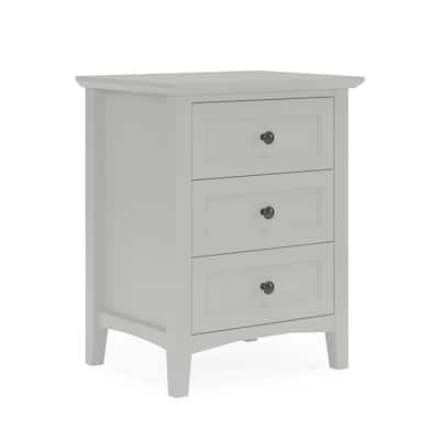 Fritz 30 Inch Bedside Nightstand, 3 Drawers, Black Round Handles, Gray Wood
