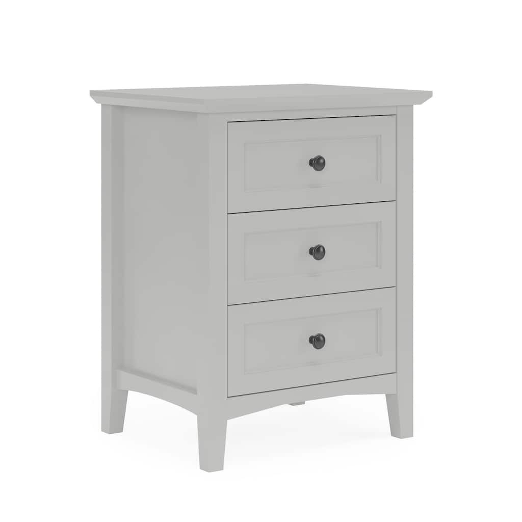 Fritz 30 Inch Bedside Nightstand, 3 Drawers, Black Round Handles, Gray Wood