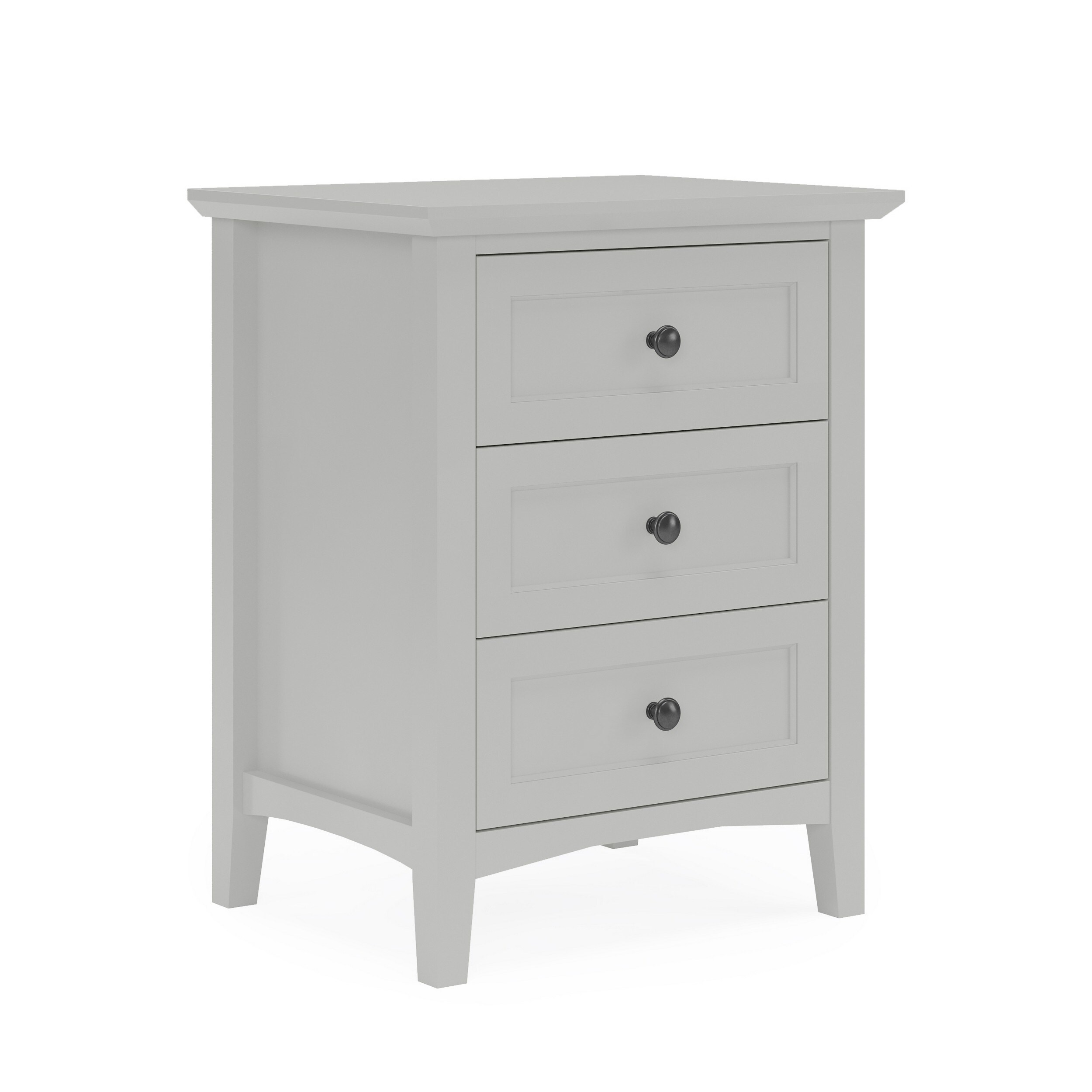 Fritz 30 Inch Bedside Nightstand 3 Drawers Black Round Handles Gray Wood