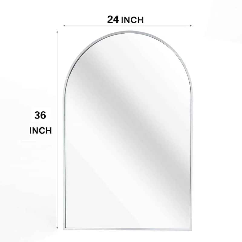 24x36 Inch Metal Framed Arched Bathroom Mirror for Wall - Silver