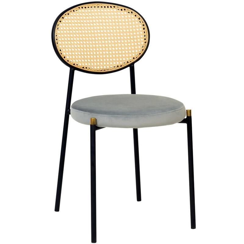 Euston Set of 4 Modern Dining Chair with Wicker Back & Upholstered Velvet Seat for Home Office Living Room & Kitchen - Grey