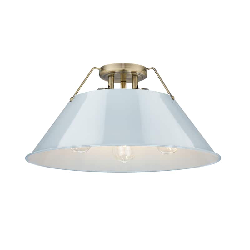 Orwell 3-Light Flush Mount in Aged Brass with Dusky Blue - Gold