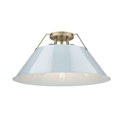 Orwell 3-Light Flush Mount in Aged Brass with Dusky Blue - Gold