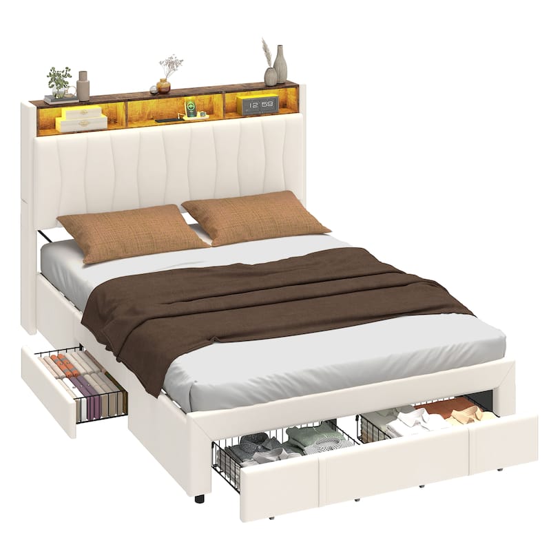 Moasis Queen Storage Upholstered Headboard Bed Frame