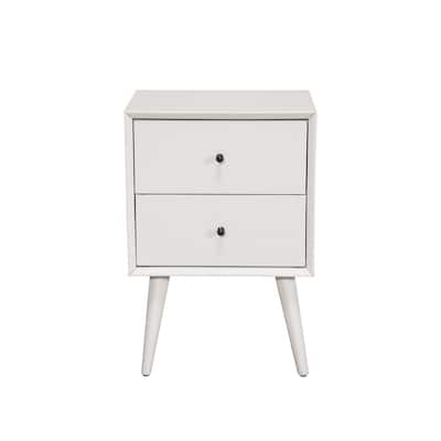 Solid Wood 2-Drawer Square Nightstand with Metal Accents