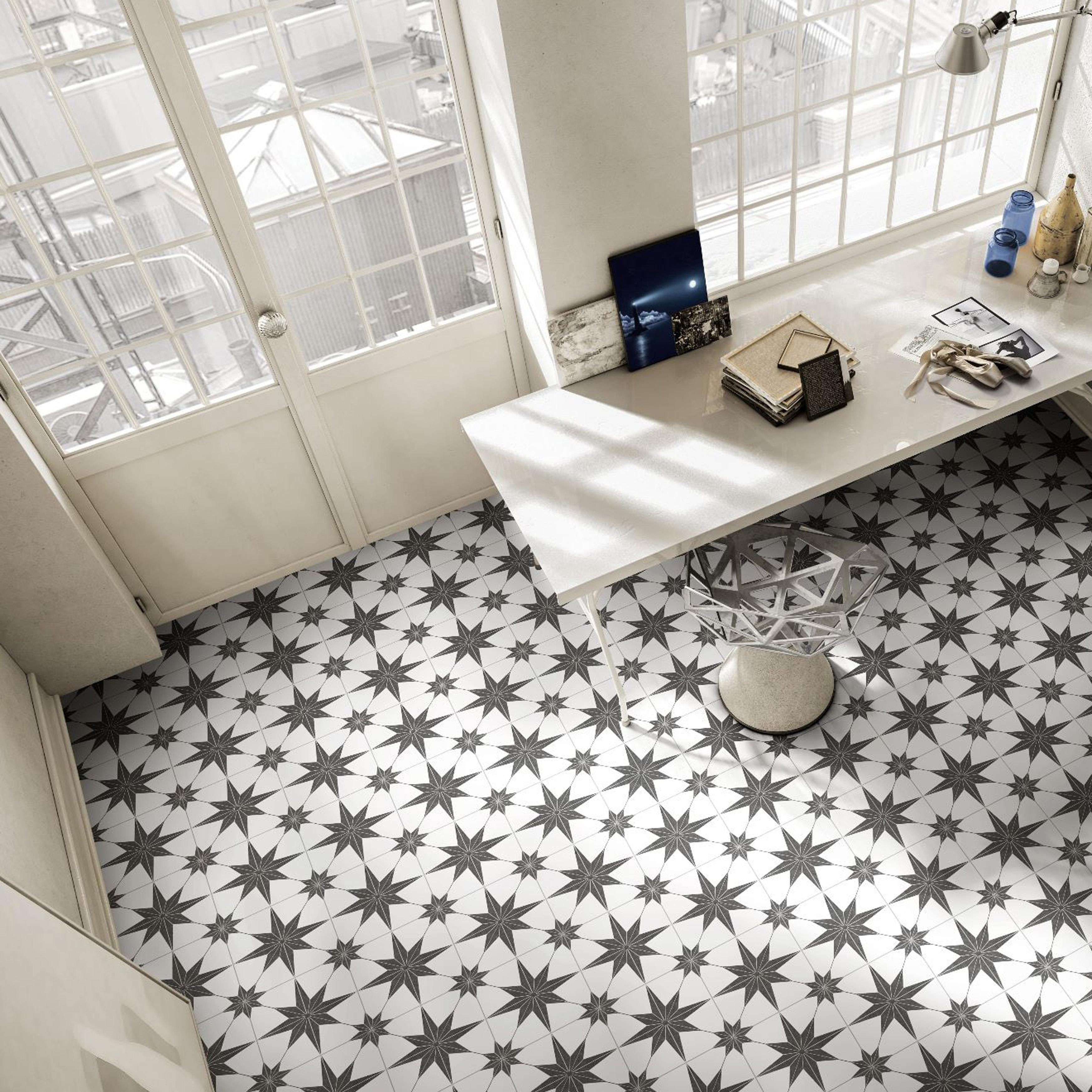 Stella Nero 9-3/4" x 9-3/4" Porcelain Floor and Wall Tile