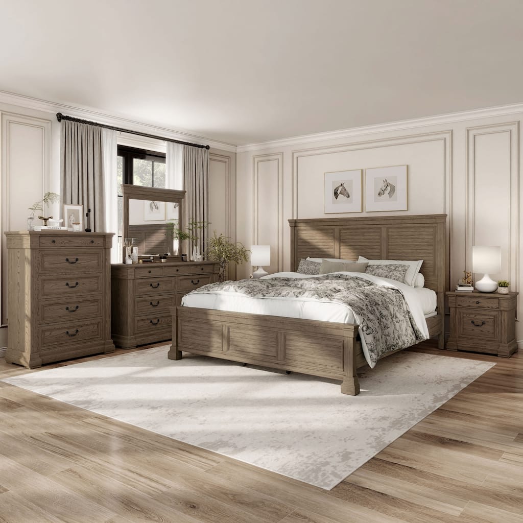 Furniture of America Wacine 6-Piece Weathered Grey Solid Wood Panel Bedroom Set