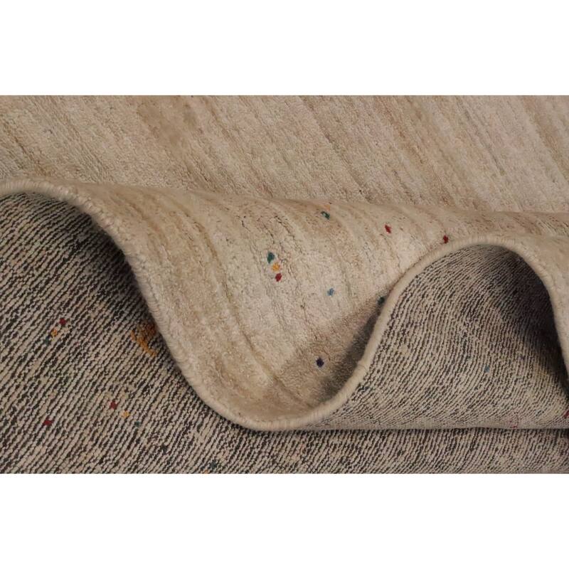 Hand Knotted Oriental Viscose Silk Carpet Tribal Animal Pictorial Beige & Ivories Gabbeh Area Rug - 9' 10'' X 9' 10''
