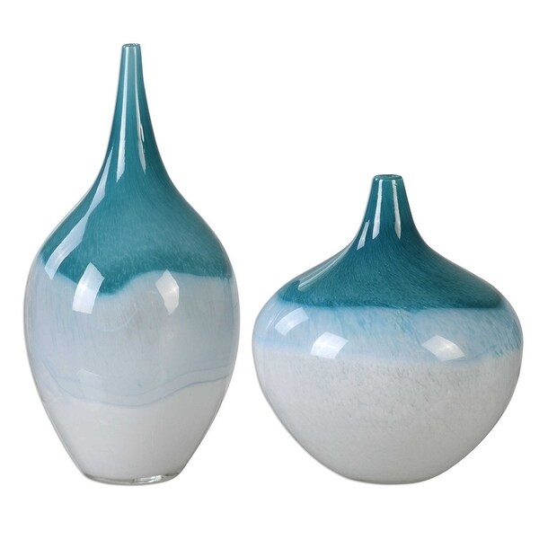 Carla Teal White Vases, Set 2