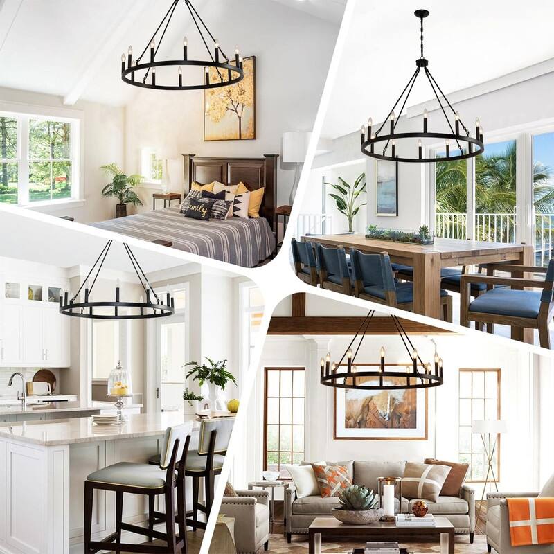 Wagon Wheel Chandelier 31in 12 Light Dining Room Farmhouse Chandelier - 38IN*29.6IN