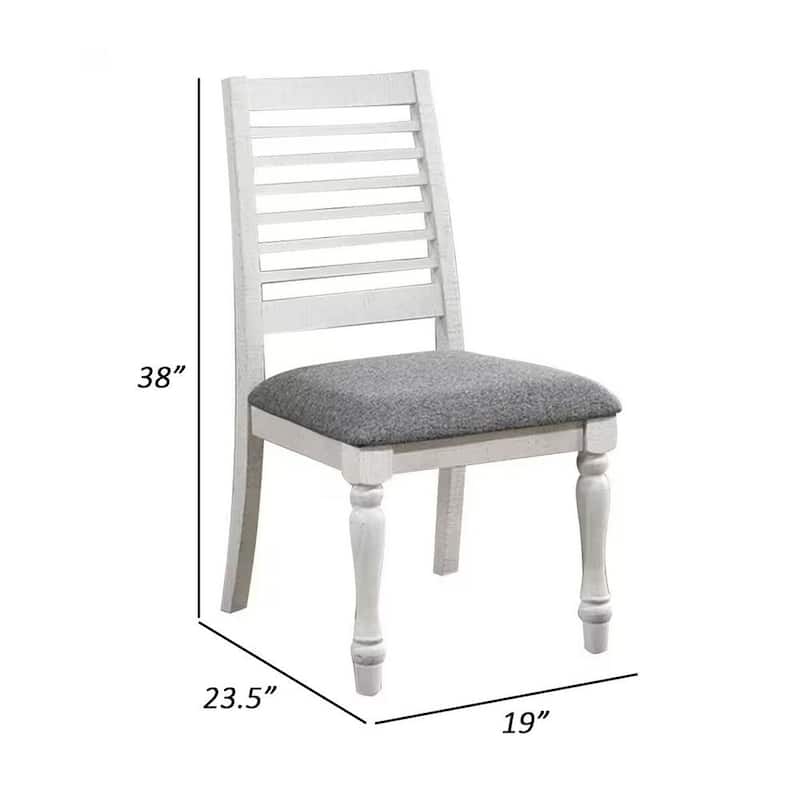 Set of 2, Chairs with Antique White Wood and Grey Seat