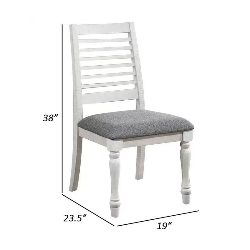 Set of 2, Chairs with Antique White Wood and Grey Seat