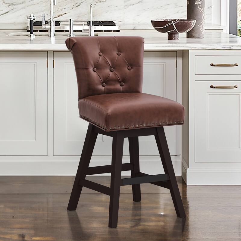 26 in. Bar Stool Counter Height Barstool 360° Swivel with Curved Backrest Armless Stool - Dark Brown/Faux Leather - Counter Height