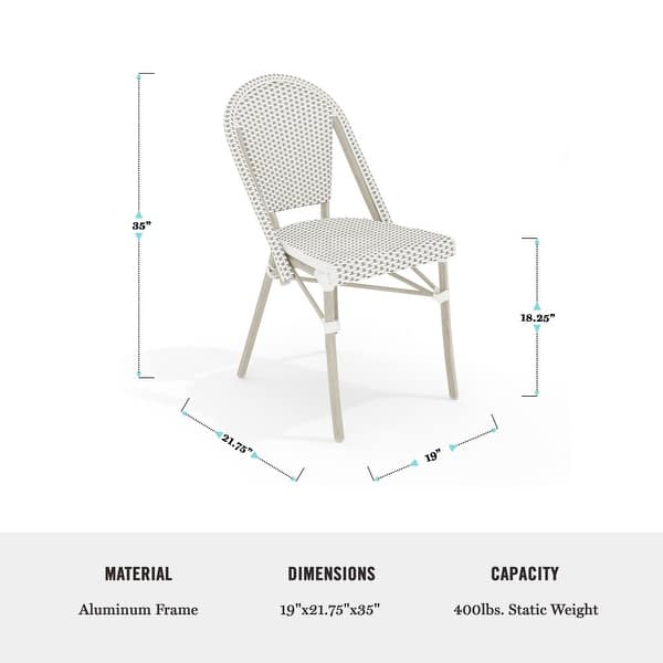dimension image slide 3 of 4, Martha Stewart All Weather Woven Bistro Table and Chairs Set with Aluminum Frames - 19"W x 21.75"D x 35"H