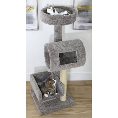 Compact Multi-Level Cat Climber with Soft Carpet Perches and Sturdy Sisal Rope Scratching Post for Playful Indoor Cats