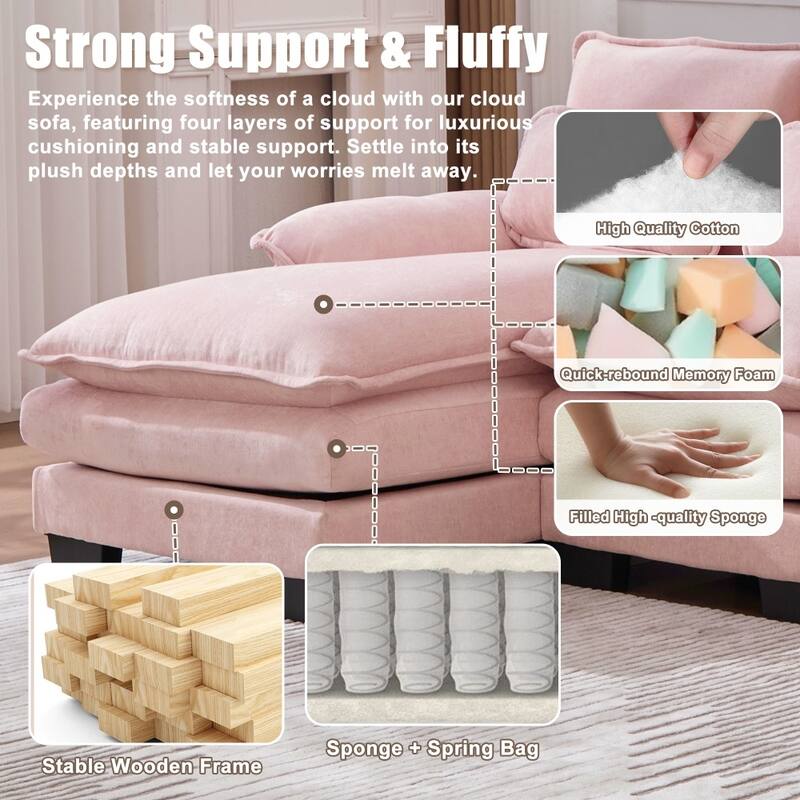 107.87" Modular Chenille Comfy Sectional Cloud Sofa with Double Chaise