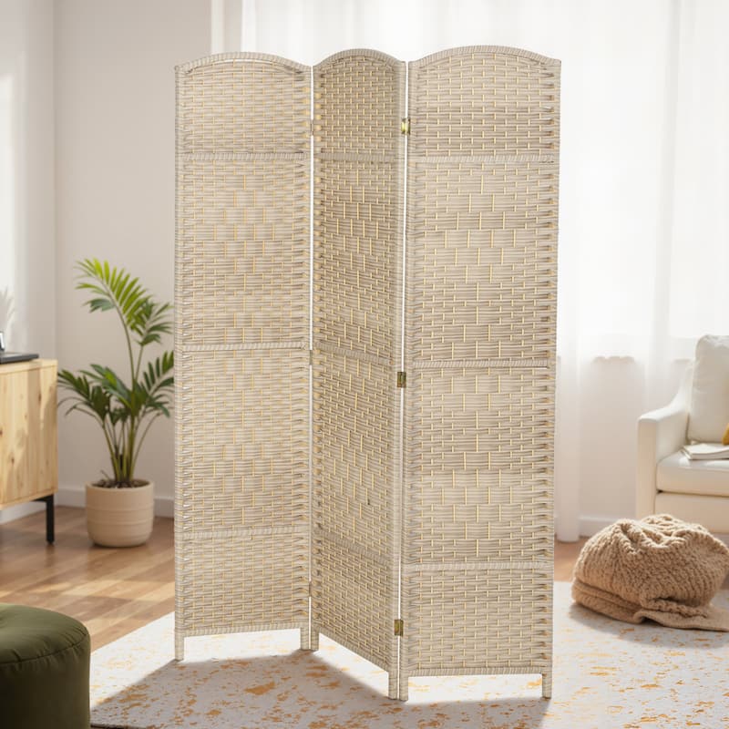 HOMCOM 3 Panel Room Divider, 6' Tall Folding Privacy Screen, Hand-Woven Freestanding Wall Partition - Multi